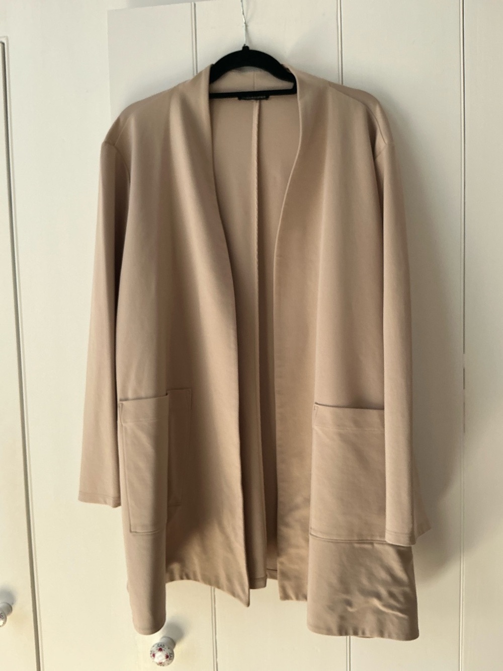 Eileen Fisher Washable Flex Ponte High Collar Long Jacket Beige Neutral XL/1X